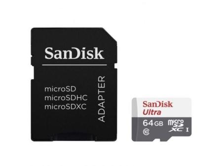 Tarjeta de Memoria SanDisk Ultra 64GB microSD XC con Adaptador/ Clase 10/ 100MB/s