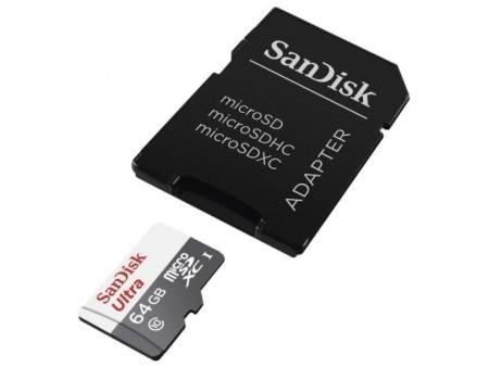 Tarjeta de Memoria SanDisk Ultra 64GB microSD XC con Adaptador/ Clase 10/ 100MB/s