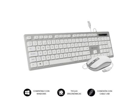 Teclado y Ratón Subblim Combo Wired Ergo Keys Silent Flat HQ/ Plata y Blanco