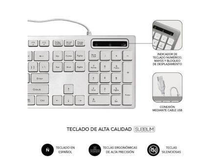 Teclado y Ratón Subblim Combo Wired Ergo Keys Silent Flat HQ/ Plata y Blanco