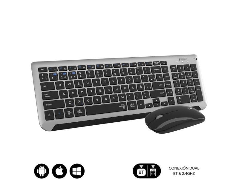 Teclado y Ratón Inalámbrico Subblim Combo Dual Prestige Extendido/ Gris y Negro