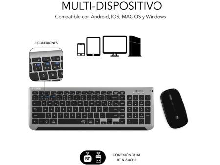 Teclado y Ratón Inalámbrico Subblim Combo Dual Prestige Extendido/ Gris y Negro