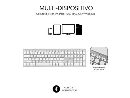 Teclado Inalámbrico por Bluetooth Subblim 2PUE200 Pure Extended/ Plata