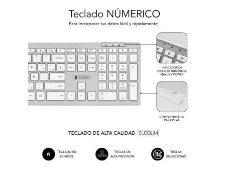 Teclado Inalámbrico por Bluetooth Subblim 2PUE200 Pure Extended/ Plata