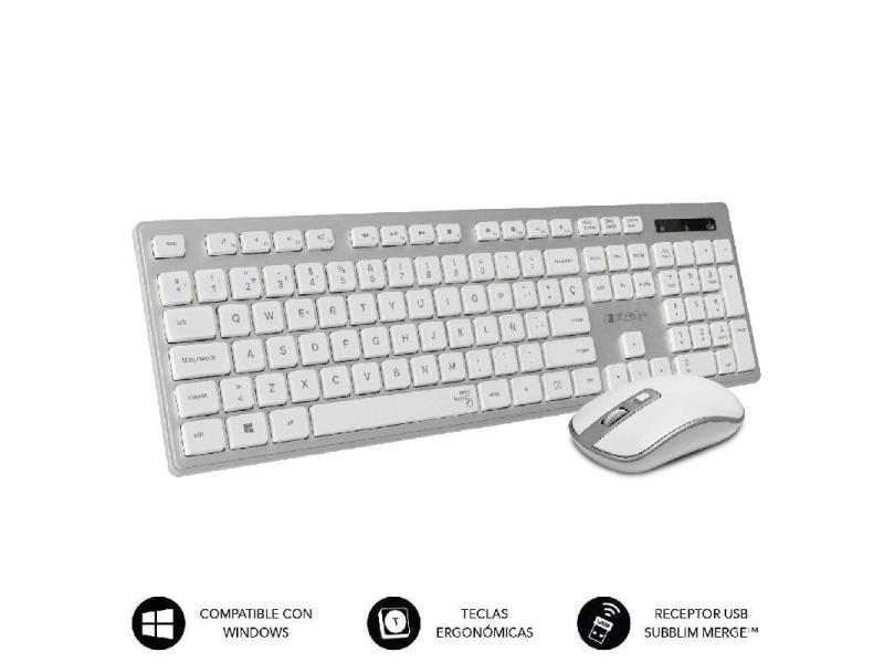 Teclado y Ratón Inalámbrico Subblim Combo Wireless Ergo Keys Silent Flat HQ/ Plata y Blanco