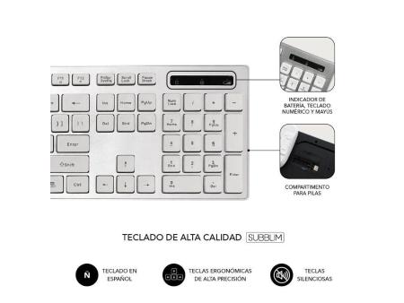 Teclado y Ratón Inalámbrico Subblim Combo Wireless Ergo Keys Silent Flat HQ/ Plata y Blanco