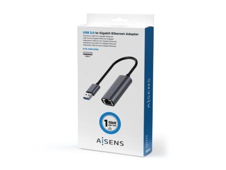 Adaptador USB 3.0 Aisens A106-0708/ USB Macho - RJ45 Hembra/ 15cm/ Gris