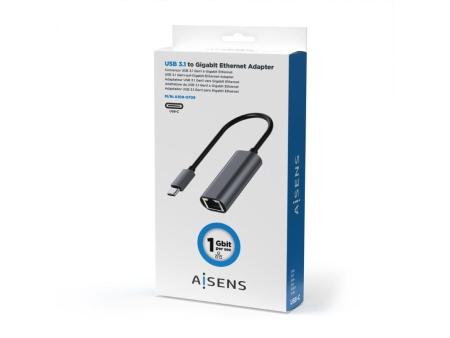 Adaptador USB Tipo-C Aisens A109-0709/ USB Tipo-C Macho - RJ45 Hembra/ 1000Mbps/ 15cm/ Gris