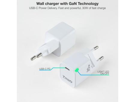 Cargador Gan de Pared TooQ TQWC-GANPD30WT/ 1xUSB Tipo-C/ 30W