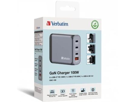 Cargador de Pared Universal Verbatim GNC-100/ 3xUSB Tipo-C/ 1xUSB/ 100W