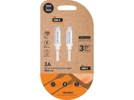 Cable USB 2.0 Tech One Tech TEC2204/ USB Tipo-C Macho - USB Tipo-C Macho/ 1m/ Blanco