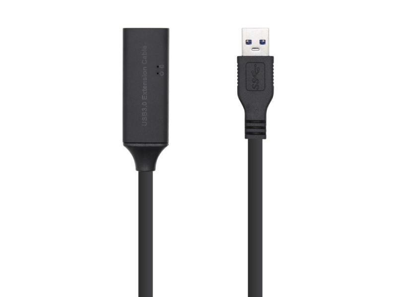 Cable Alargador USB 3.0 con Amplificador Aisens A105-0408/ USB Macho - USB Hembra/ Hasta 9W/ 625Mbps/ 10m/ Negro