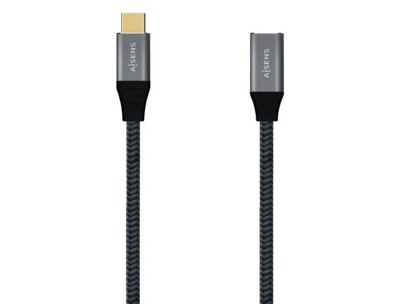 Cable Alargador USB 3.2 Tipo-C Aisens A107-0635 20GBPS 5A 100W/ USB Tipo-C Macho - USB Tipo-C Hembra/ Hasta 100W/ 2500Mbps/ 1m/ 