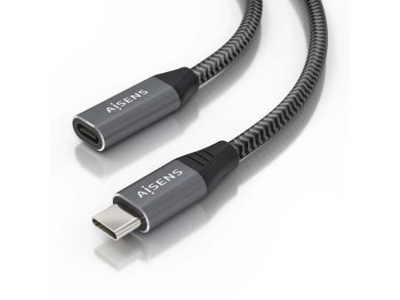 Cable Alargador USB 3.2 Aisens A107-0636/ USB Tipo-C Macho - USB Tipo-C Hembra/ Hasta 100W/ 20Gbps/ 2m/ Gris