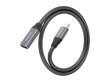 Cable Alargador USB 3.2 Aisens A107-0636/ USB Tipo-C Macho - USB Tipo-C Hembra/ Hasta 100W/ 20Gbps/ 2m/ Gris