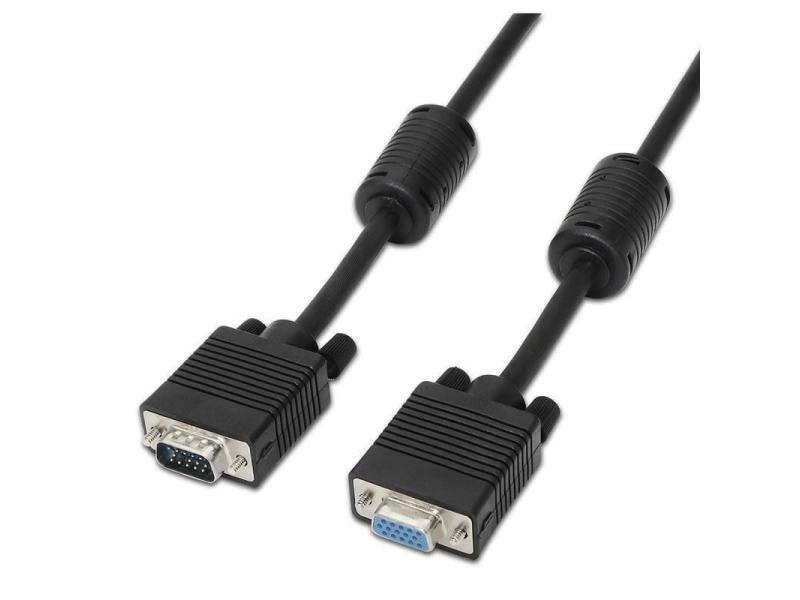 Cable Alargador SVGA Aisens A113-0078/ VGA Macho - VGA Hembra/ Hasta 3W/ 10Mbps/ 1.8m/ Negro