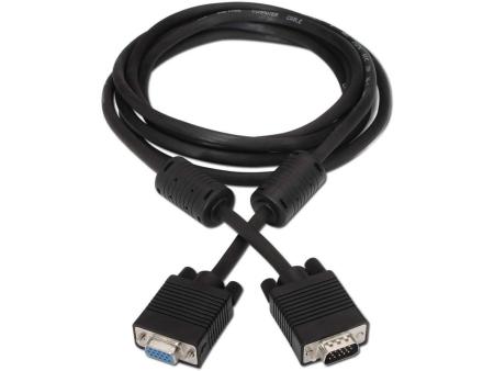 Cable Alargador SVGA Aisens A113-0078/ VGA Macho - VGA Hembra/ Hasta 3W/ 10Mbps/ 1.8m/ Negro