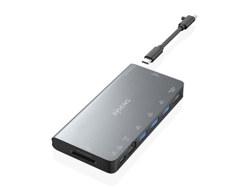 Docking USB Tipo-C Aisens ASUC-8P015-GR/ 1xHDMI/ 3xUSB/ 1xRJ45/ 1xLector Tarjetas / 1xUSB Tipo-C/ Gris