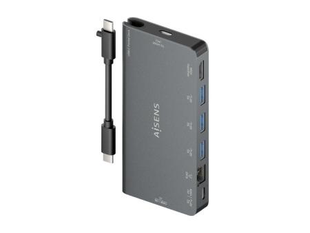 Docking USB Tipo-C Aisens ASUC-8P015-GR/ 1xHDMI/ 3xUSB/ 1xRJ45/ 1xLector Tarjetas / 1xUSB Tipo-C/ Gris