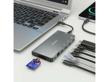 Docking USB Tipo-C Aisens ASUC-8P015-GR/ 1xHDMI/ 3xUSB/ 1xRJ45/ 1xLector Tarjetas / 1xUSB Tipo-C/ Gris