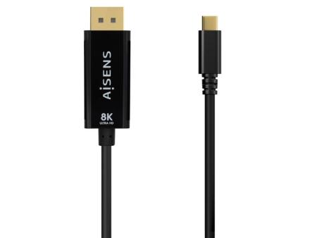 Cable Conversor Aisens A109-0688/ USB Tipo-C Macho - DisplayPort Macho/ Hasta 27W/ 1250Mbps/ 80cm/ Negro