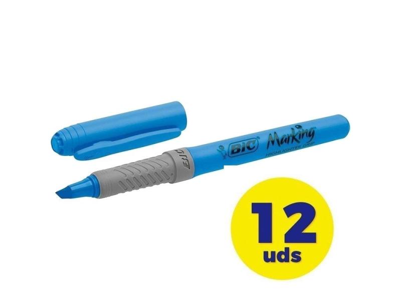 Caja de Marcadores Fluorescentes Bic Marking Highlighter Grip/ 12 unidades/ Azules