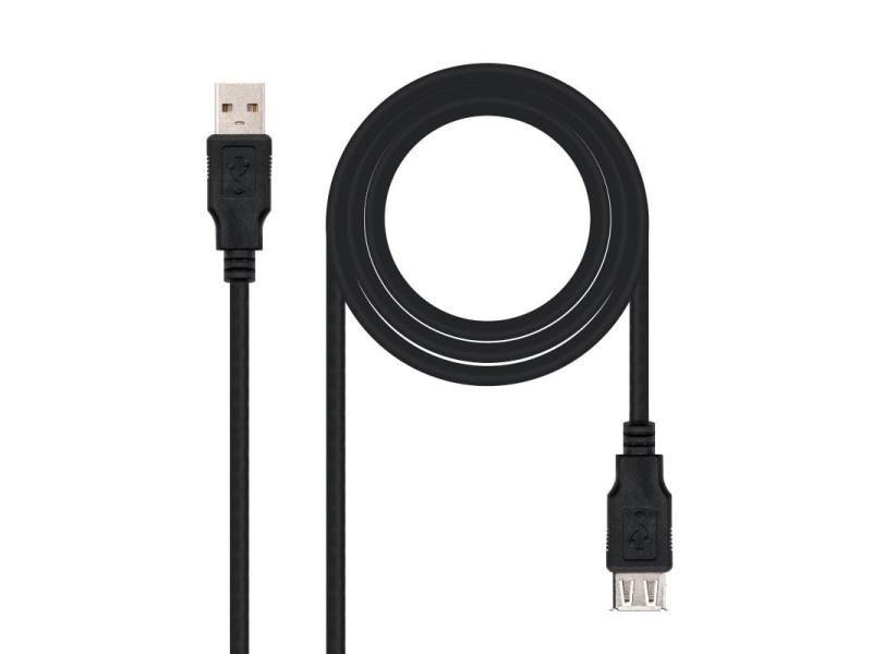 Cable Alargador USB 2.0 Nanocable 10.01.0202-BK/ USB Macho - USB Hembra/ 1m/ Negro