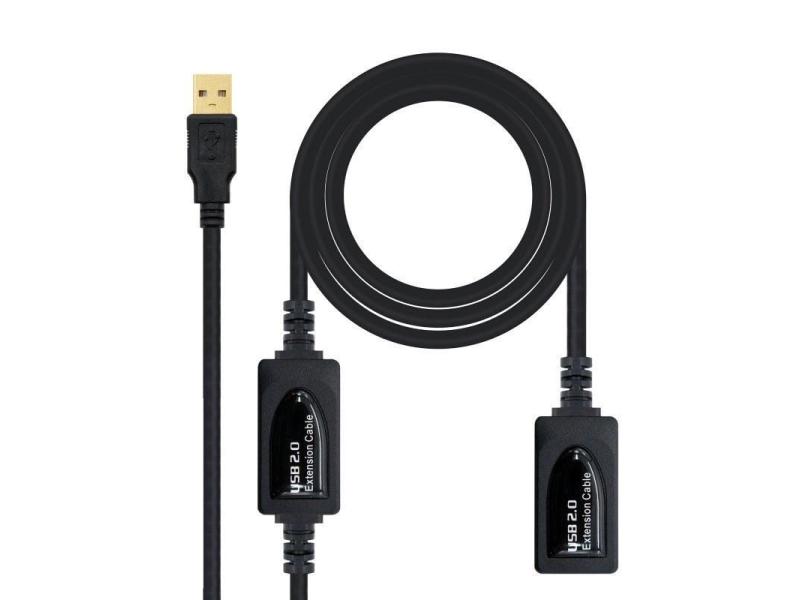 Cable Alargador USB 2.0 Nanocable 10.01.0212/ USB Macho - USB Hembra/ 10m/ Negro