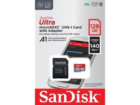 Tarjeta de Memoria SanDisk Ultra 128GB microSD XC con Adaptador/ Clase 10/ 140MBs