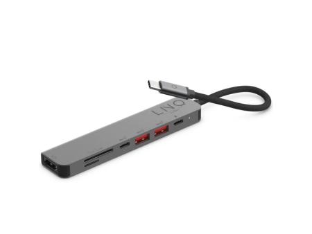 Docking USB Tipo-C Linq LQ48016/ 1xUSB Tipo-C/ 2xUSB/ 1xHDMI 4K/ 1xLector de Tarjeta SD y Micro/ 1xUSB Tipo-C PD/ Gris