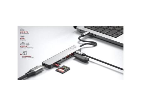 Docking USB Tipo-C Linq LQ48016/ 1xUSB Tipo-C/ 2xUSB/ 1xHDMI 4K/ 1xLector de Tarjeta SD y Micro/ 1xUSB Tipo-C PD/ Gris