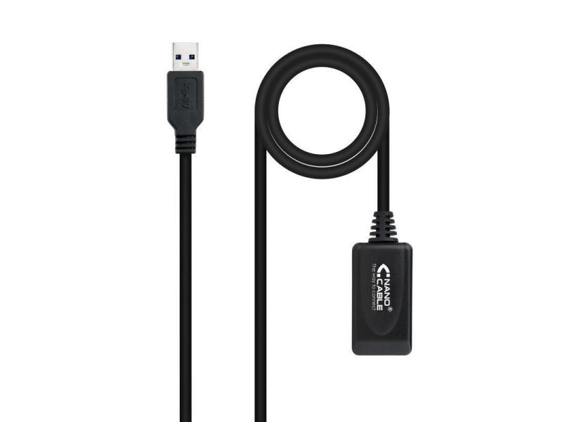 Cable Alargador USB 3.0 con Amplificador Nanocable 10.01.0311/ USB Macho - USB Hembra/ 5m/ Negro