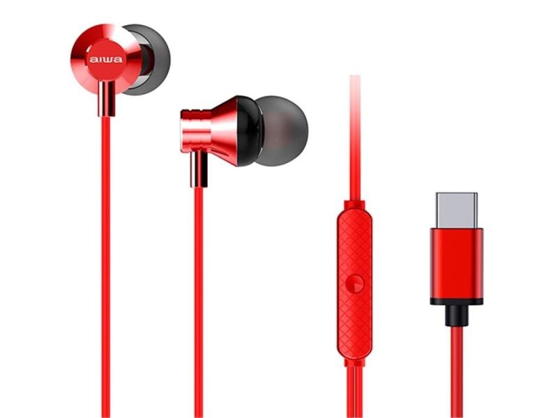 Auriculares Intrauditivos Aiwa ESTM-50USB-C/RD/ con Micrófono/ USB Tipo-C/ Rojo