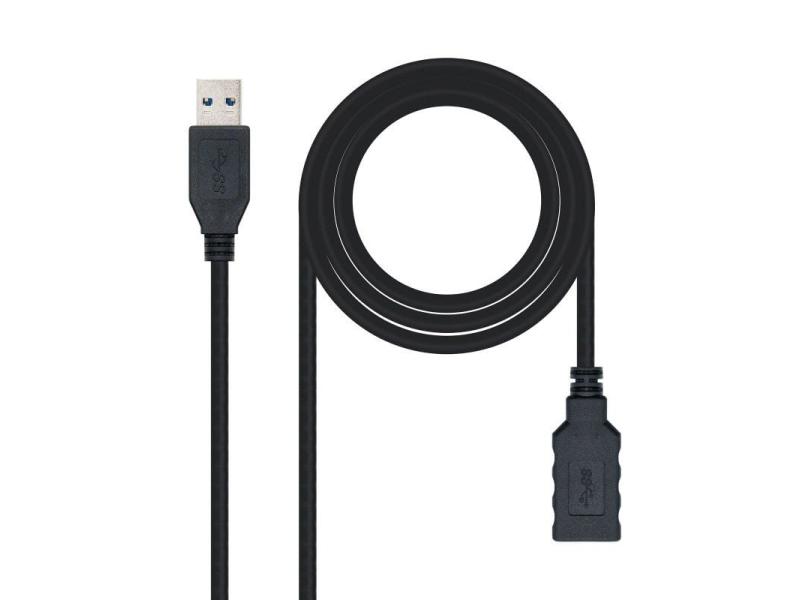 Cable Alargador USB 3.0 Nanocable 10.01.0901-BK/ USB Macho - USB Hembra/ 1m/ Negro