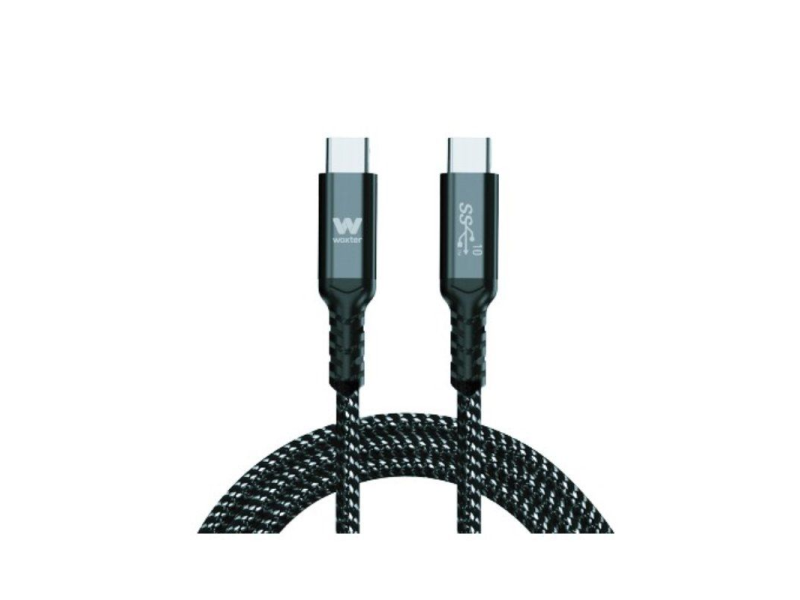 Cable USB 3.1 Tipo-C Woxter PE26-184/ USB Tipo-C Macho - USB Tipo-C Macho/ Hasta 100W/ 10Gbps/ 2m/ Negro