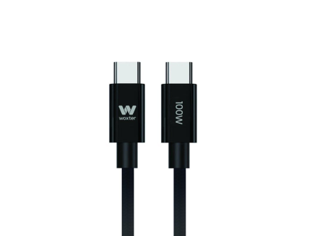 Cable USB 2.0 Tipo-C Woxter PE26-190/ USB Tipo-C Macho - USB Tipo-C Macho/ Hasta 100W/ 480Mbps/ 2m/ Negro