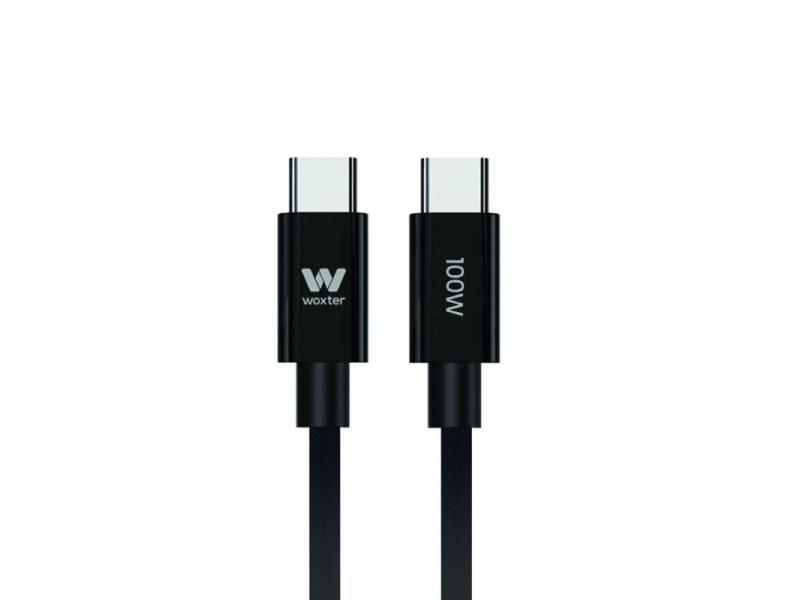 Cable USB 2.0 Tipo-C Woxter PE26-191/ USB Tipo-C Macho - USB Tipo-C Macho/ Hasta 100W/ 480Mbps/ 3m/ Negro