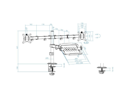 Soporte para 2 Monitores y 1 Portátil TooQ DB1202TN-B/ hasta 9kg