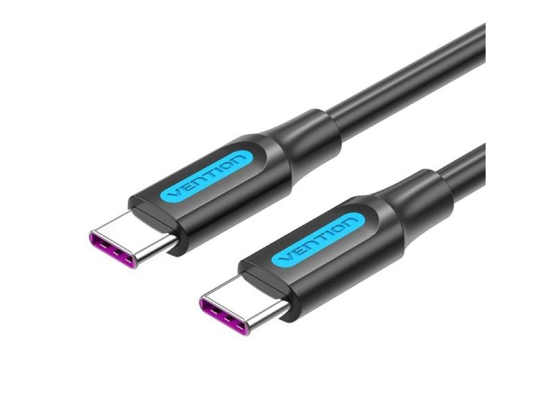 Cable USB 2.0 Tipo-C Vention COTBF/ USB Tipo-C Macho - USB Tipo-C Macho/ Hasta 100W/ 480Mbps/ 1m/ Negro