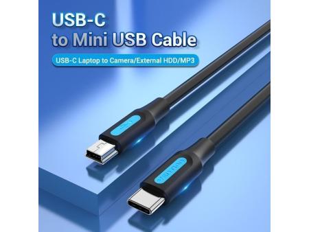 Cable USB 2.0 Tipo-C Vention COWBF/ USB Tipo-C Macho - MiniUSB Macho/ Hasta 10W/ 480Mbps/ 1m/ Negro