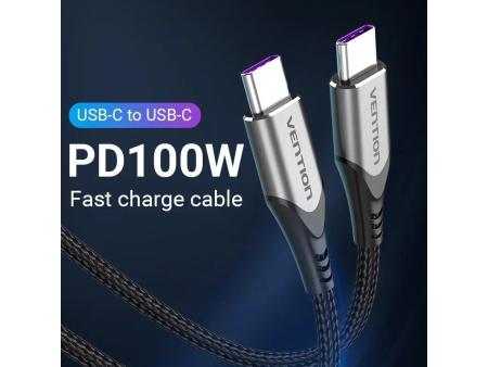 Cable USB 2.0 Tipo-C 5A 100W Vention TAEHF/ USB Tipo-C Macho - USB Tipo-C Macho/ Hasta 100W/ 480Mbps/ 1m/ Gris