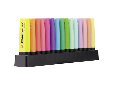 Peana de Marcadores Fluorescentes Stabilo Boss Original/ 15 Unidades/ Colores Surtidos/ Incluye Soporte