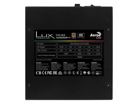 Fuente de Alimentación Aerocool LUX RGB 1000M/ 1000W/ Ventilador 12cm/ 80 Plus Gold