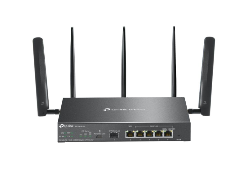 Router VPN 4G TP-Link Omada ER706W-4G/ WiFi 6/ 3000Mbps/ 2.4GHz 5GHz/ 5 Antenas/ WiFi 802.1Q