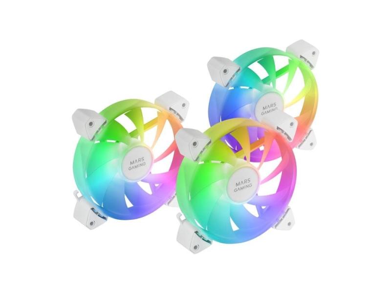 Pack 3 Ventiladores Mars Gaming MF-3A/ 12cm/ ARGB/ Blanco