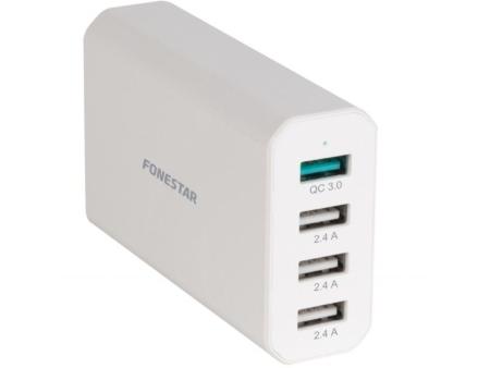 Cargador de Pared Fonestar USBPOWER-4D/ 4xUSB/ 40W/ Blanco