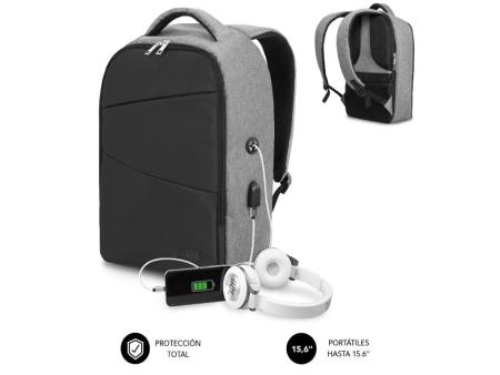 Mochila Subblim Secure V2 AP para Portátiles hasta 15.6'/ Puerto USB/ Antirrobo/ Gris