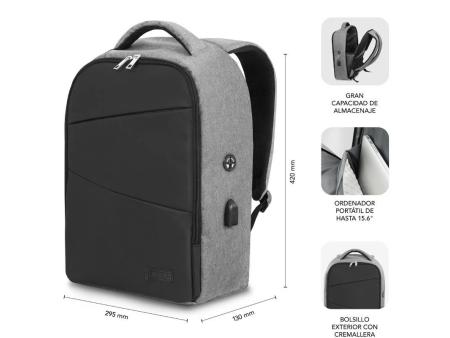 Mochila Subblim Secure V2 AP para Portátiles hasta 15.6'/ Puerto USB/ Antirrobo/ Gris