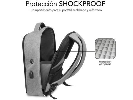 Mochila Subblim Secure V2 AP para Portátiles hasta 15.6'/ Puerto USB/ Antirrobo/ Gris