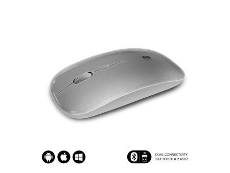 Ratón Inalámbrico por Bluetooth Subblim Dual Flat/ Batería recargable/ Hasta 1600 DPI/ Plata